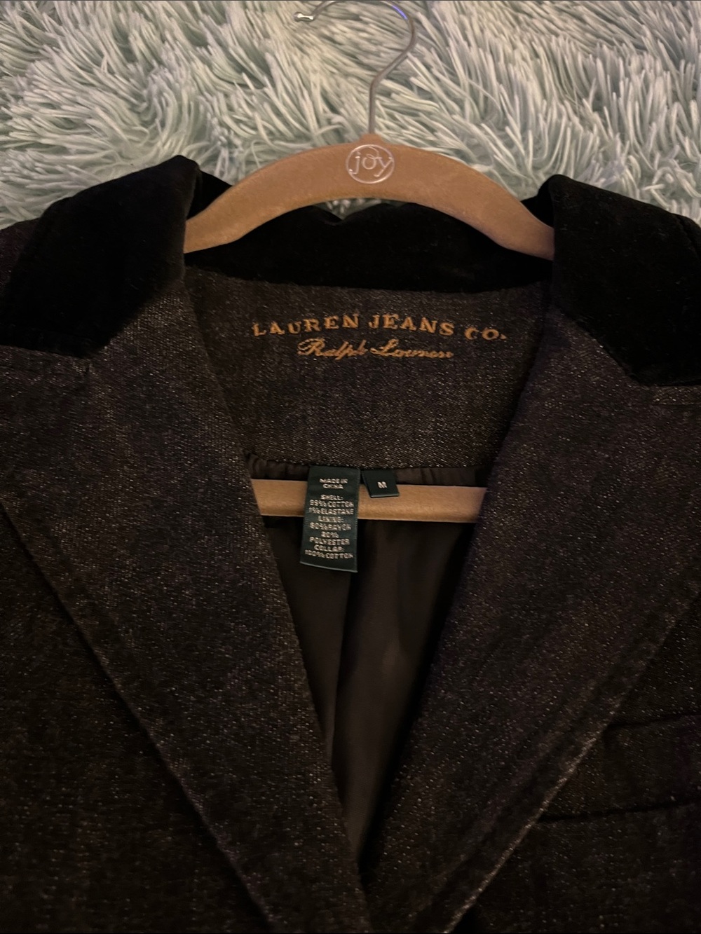 LAUREN by RALPH LAUREN BLACK DENIM W VELVET COLAR STUNNING TAILORED COAT NEW M - Picture 2 of 16